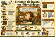 Infografía educativa en español sobre la infancia curiosa de Albert Einstein