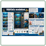 Infografía en español sobre hábitats oceánicos