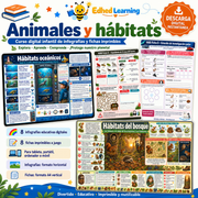 Animales y hábitats: 8 infografías y 8 fichas imprimibles en español