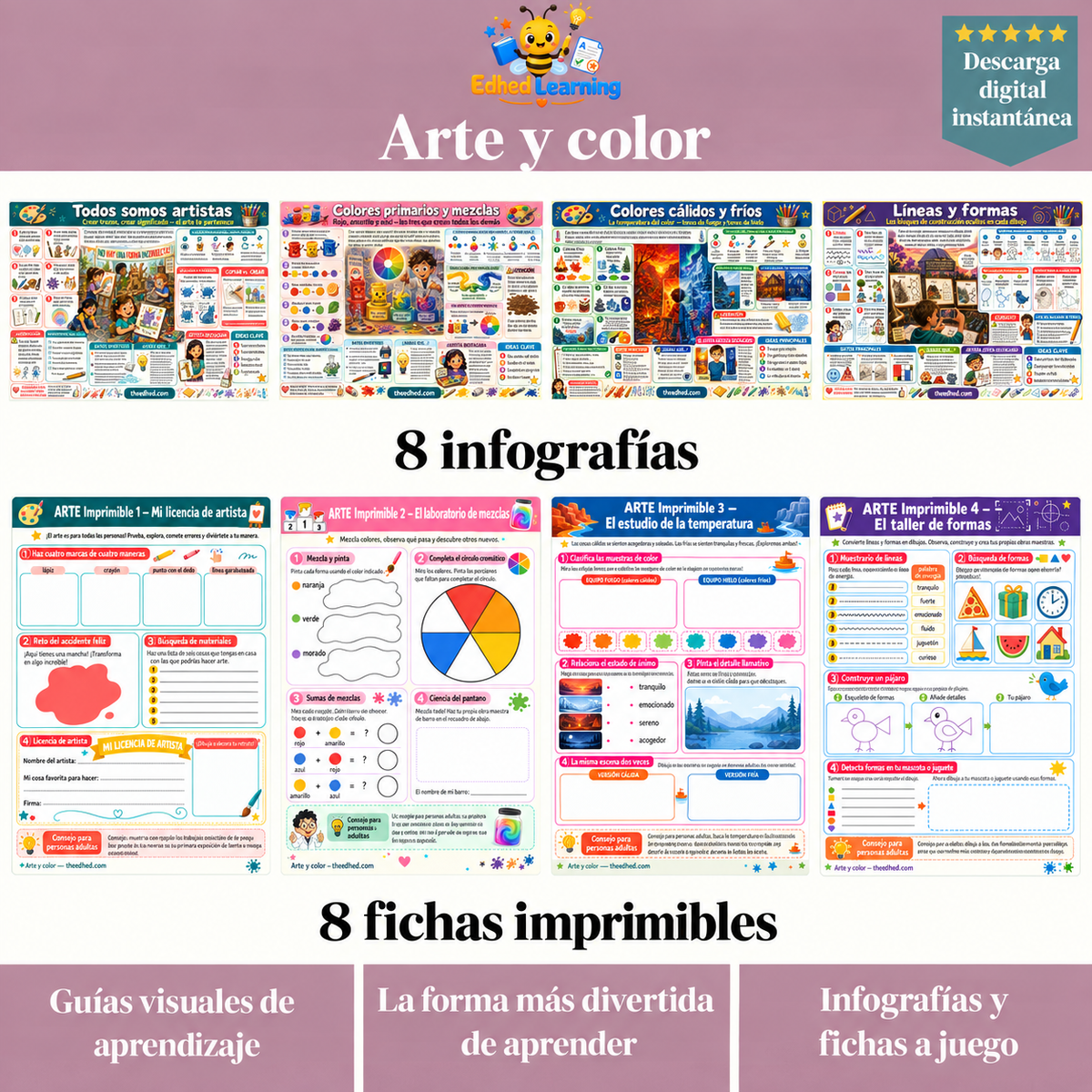 Arte y color: 8 infografías y 8 fichas imprimibles en español
