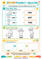 Baby to Child printable A4 growing stages worksheet