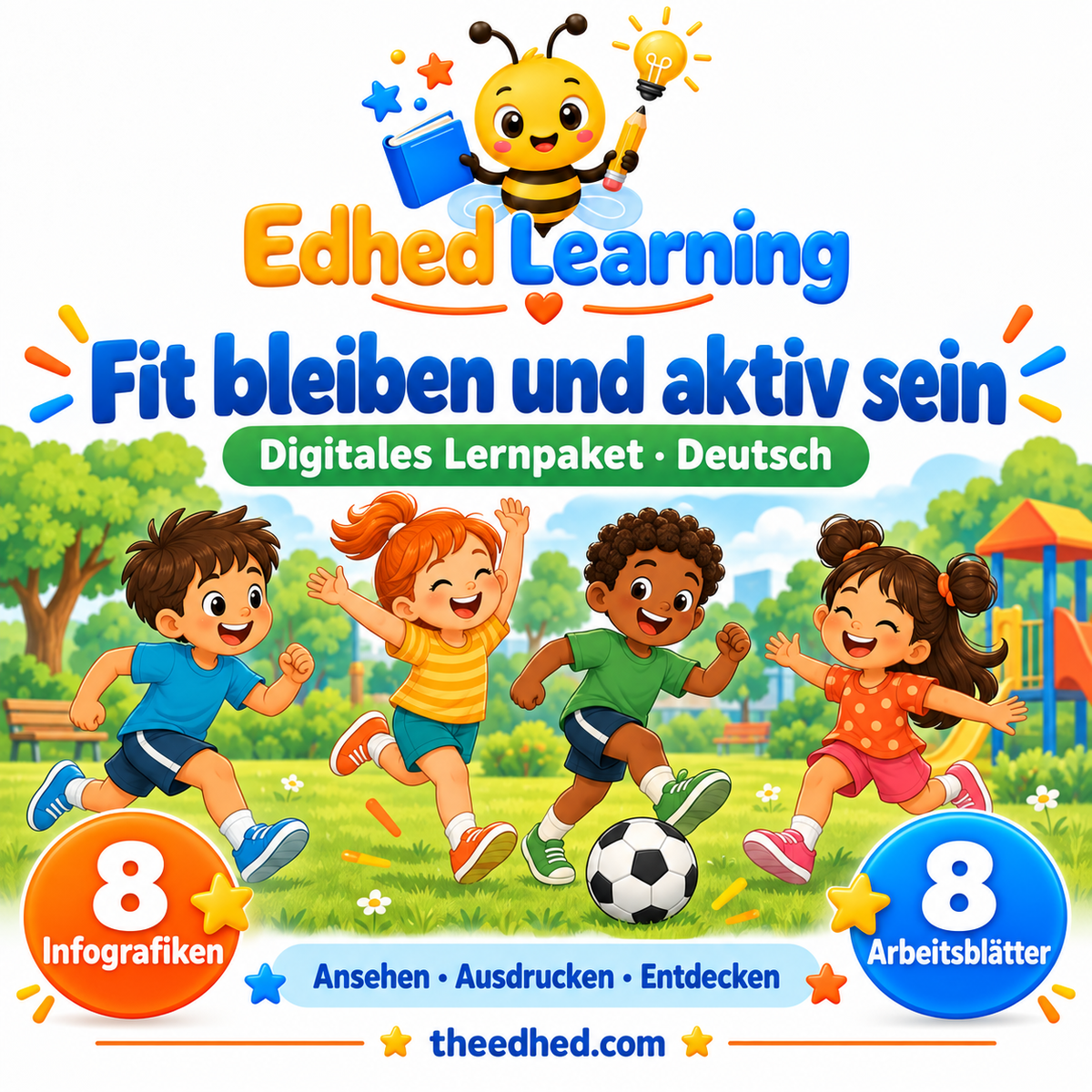 Edhed Learning Lernpaket Fit bleiben und aktiv sein mit 8 Infografiken und 8 Arbeitsblättern