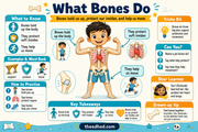 What Bones Do educational infographic explaining support protection and movement