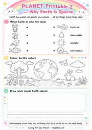 Why Earth Is Special printable activity worksheet for ages 6 to 8