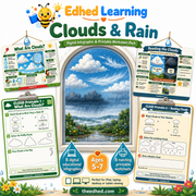Clouds and Rain digital course with 8 educational infographics and 8 printable worksheets for ages 5 to 7