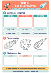 Ficha Los distinguimos con seis pistas para clasificar, tres dibujos para colorear y espacios para dibujar.