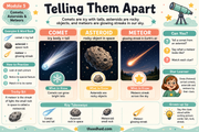 Telling Comets Asteroids and Meteors Apart teaching infographic