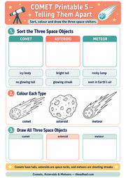 Telling Comets Asteroids and Meteors Apart printable worksheet