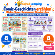 Comic-Geschichten erzählen: digitales Lernpaket von Edhed Learning mit 8 Infografiken und 8 Arbeitsblättern