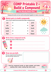 Build a Compound matching printable worksheet preview for children