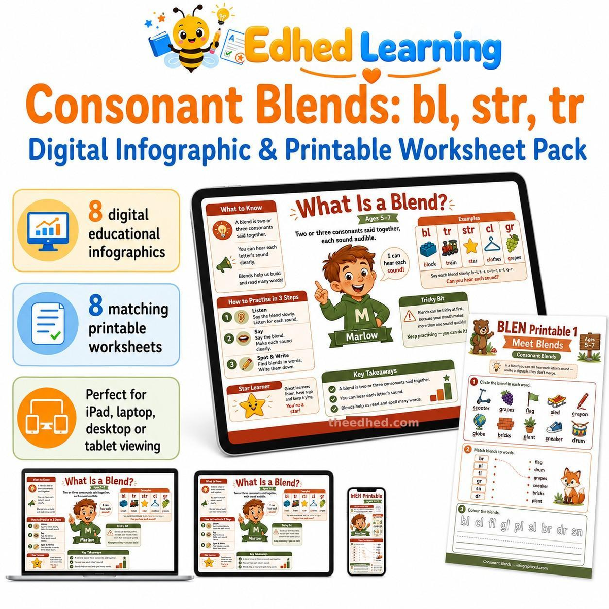 Edhed Learning Consonant Blends: bl, str, tr digital course product image