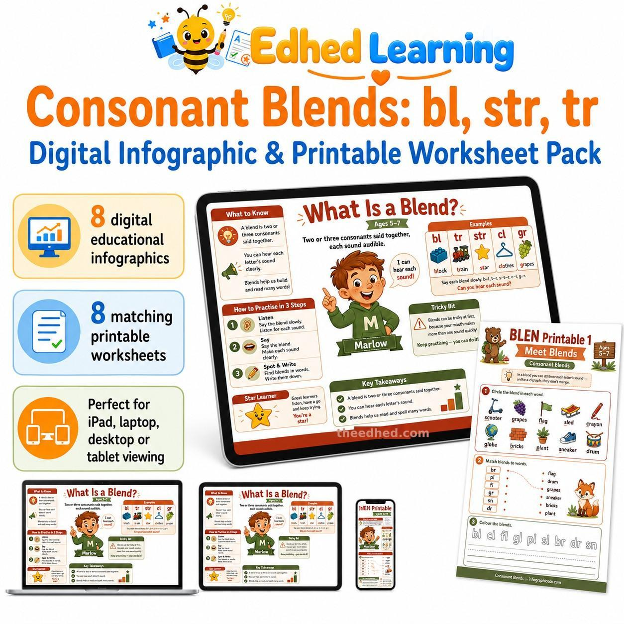 Edhed Learning Consonant Blends: bl, str, tr digital course product image