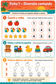 Ficha imprimible en español con actividades divertidas de conteo