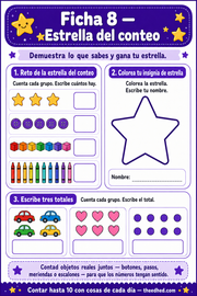 Ficha imprimible Estrella del conteo para practicar los números del 1 al 10