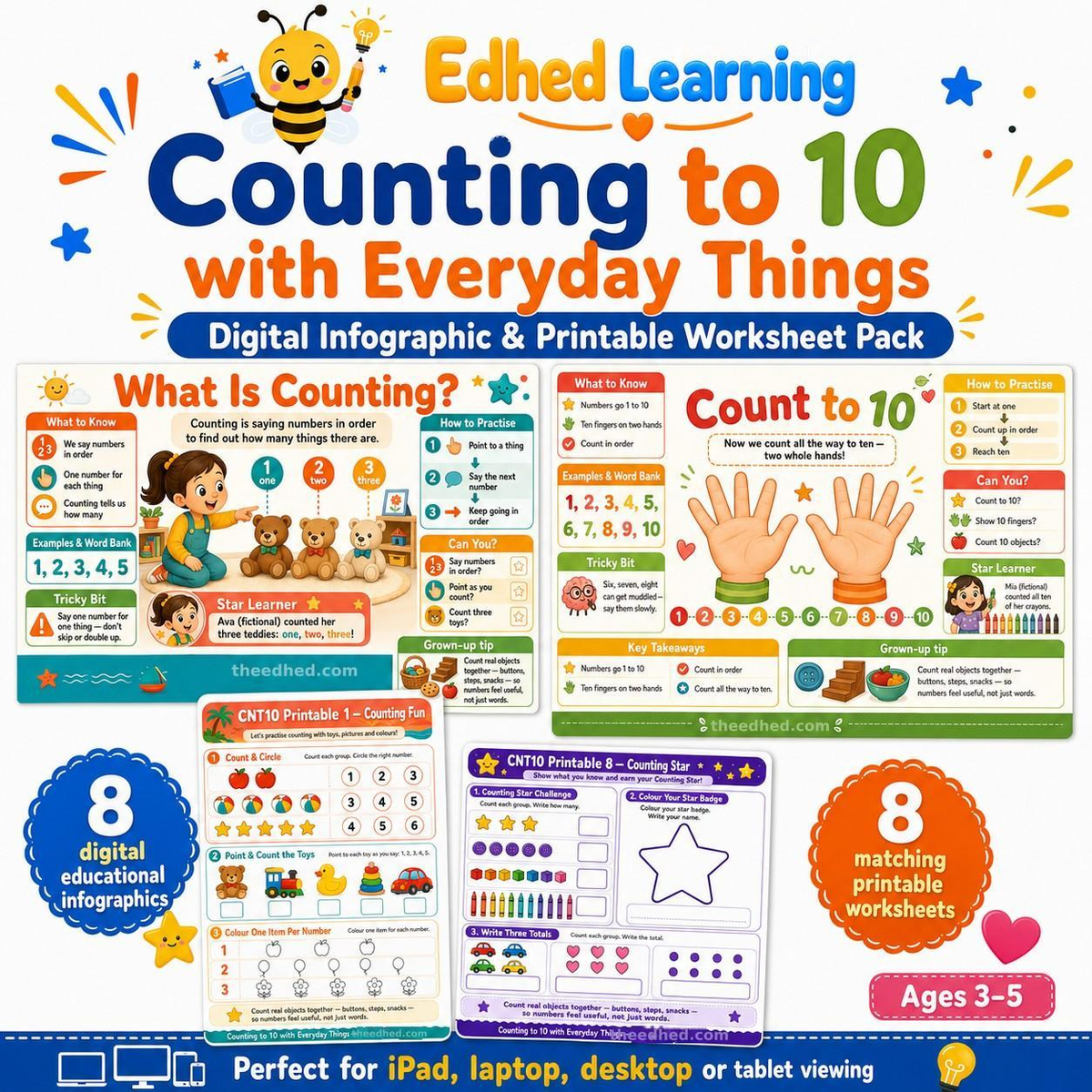 Edhed Learning Counting to 10 with Everyday Things digital course and printable worksheet pack