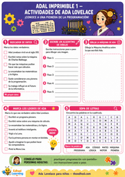Ficha imprimible A4 en español para conocer a Ada Lovelace y crear un algoritmo de dibujo