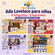 Curso digital Ada Lovelace para niños con 8 infografías y 8 fichas imprimibles A4