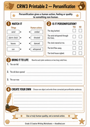 A4 Personification printable worksheet for Grade 3 creative writing
