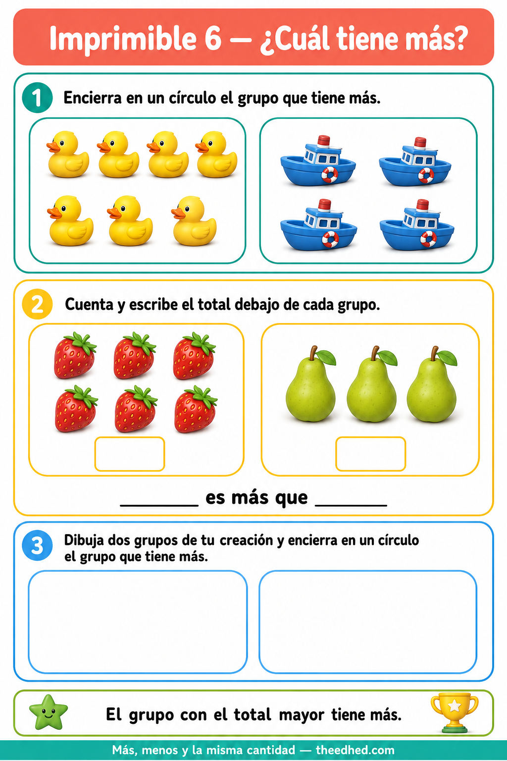 Ficha imprimible en español Cuál tiene más para edades 3-5