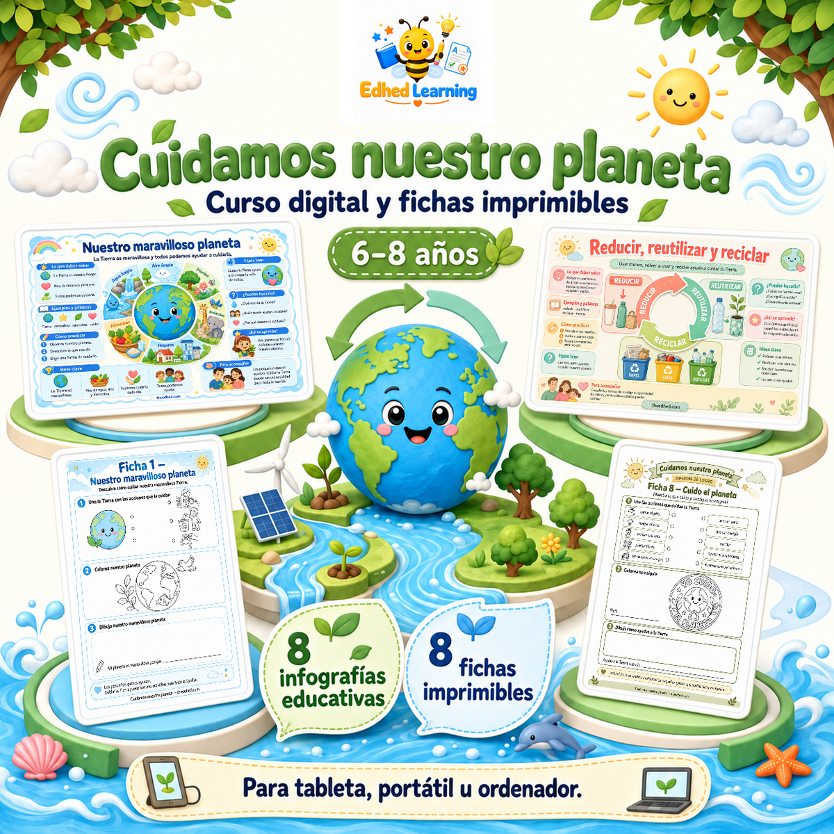Cuidamos nuestro planeta: 8 infografías y 8 fichas en español para niños de 6 a 8 años