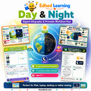 Day & Night kids digital course with 8 educational infographics and 8 printable worksheets for ages 5–7