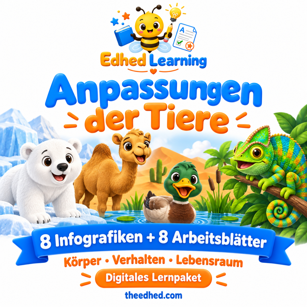 Anpassungen der Tiere – 8 Infografiken + 8 Arbeitsblätter – Edhed Learning