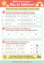 Arbeitsblatt „Was ist Addieren“ aus dem Kurs Addition bis 20