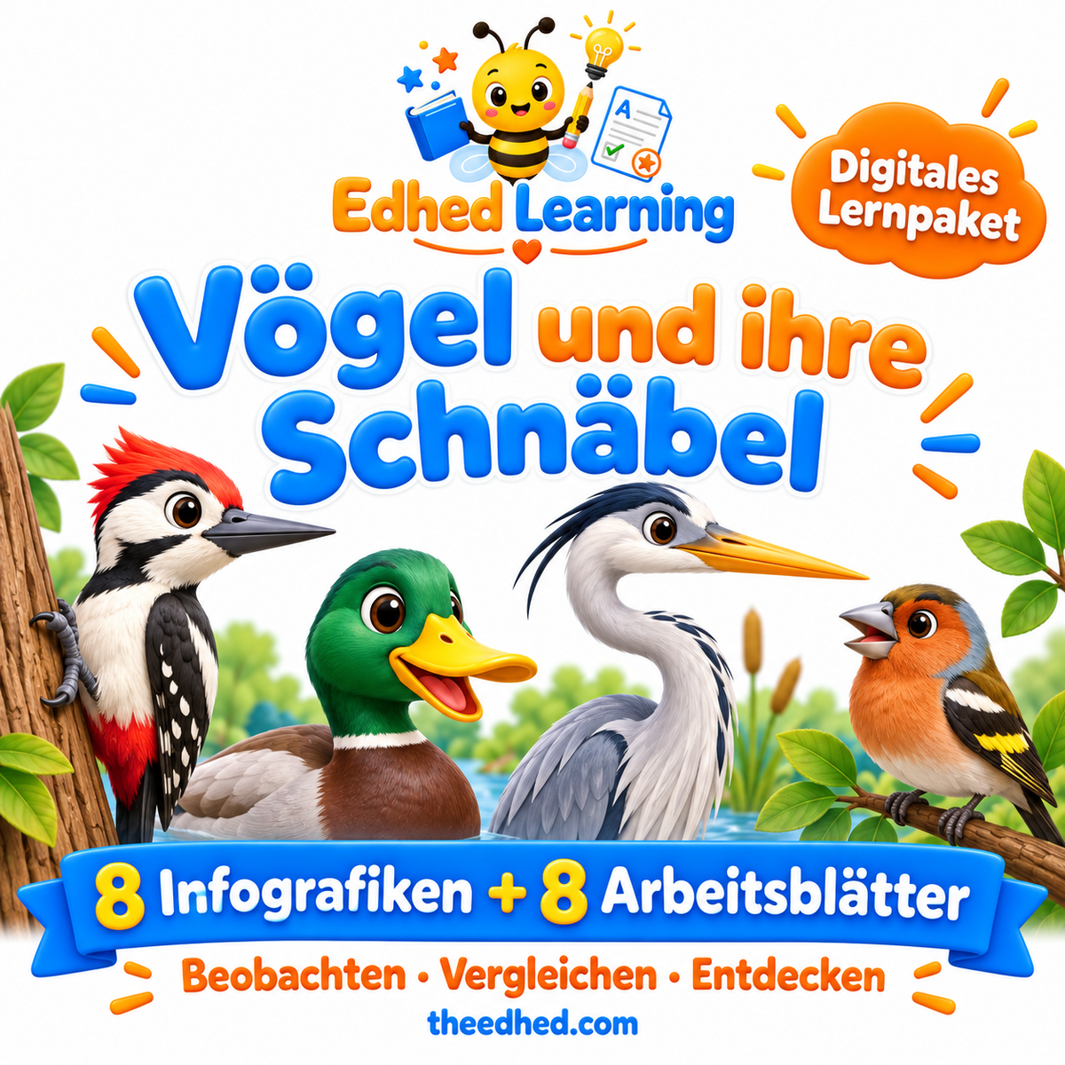 Vögel und ihre Schnäbel – 8 Infografiken + 8 Arbeitsblätter – Edhed Learning