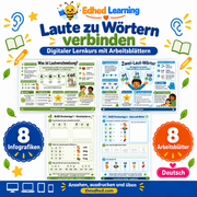 Laute zu Wörtern verbinden: Edhed Learning Titelbild mit vier Materialvorschauen