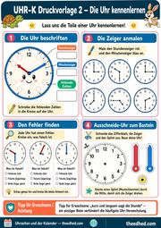 Arbeitsblatt „Die Uhr kennenlernen“ aus dem Kurs Uhrzeiten und Kalender für Kinder
