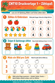 Arbeitsblatt „Zaehlspass“ aus dem Kurs Zählen bis 10 mit Alltagsdingen