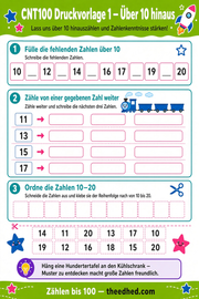 Arbeitsblatt „Über 10 hinaus“ aus dem Kurs Zählen bis 100