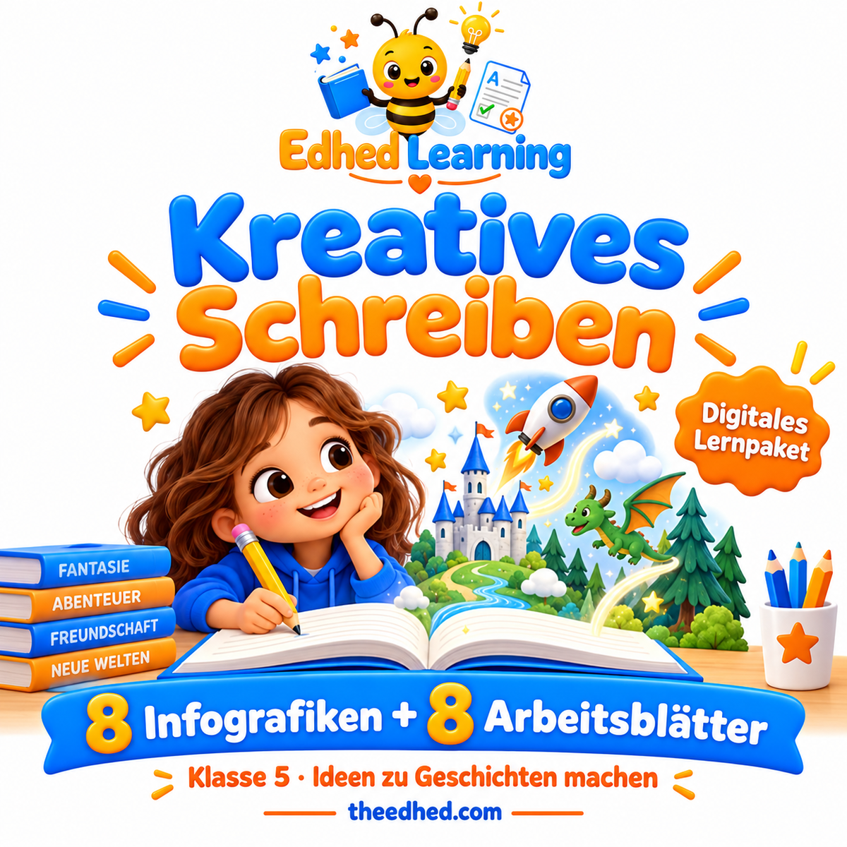Kreatives Schreiben – 8 Infografiken + 8 Arbeitsblätter – Edhed Learning