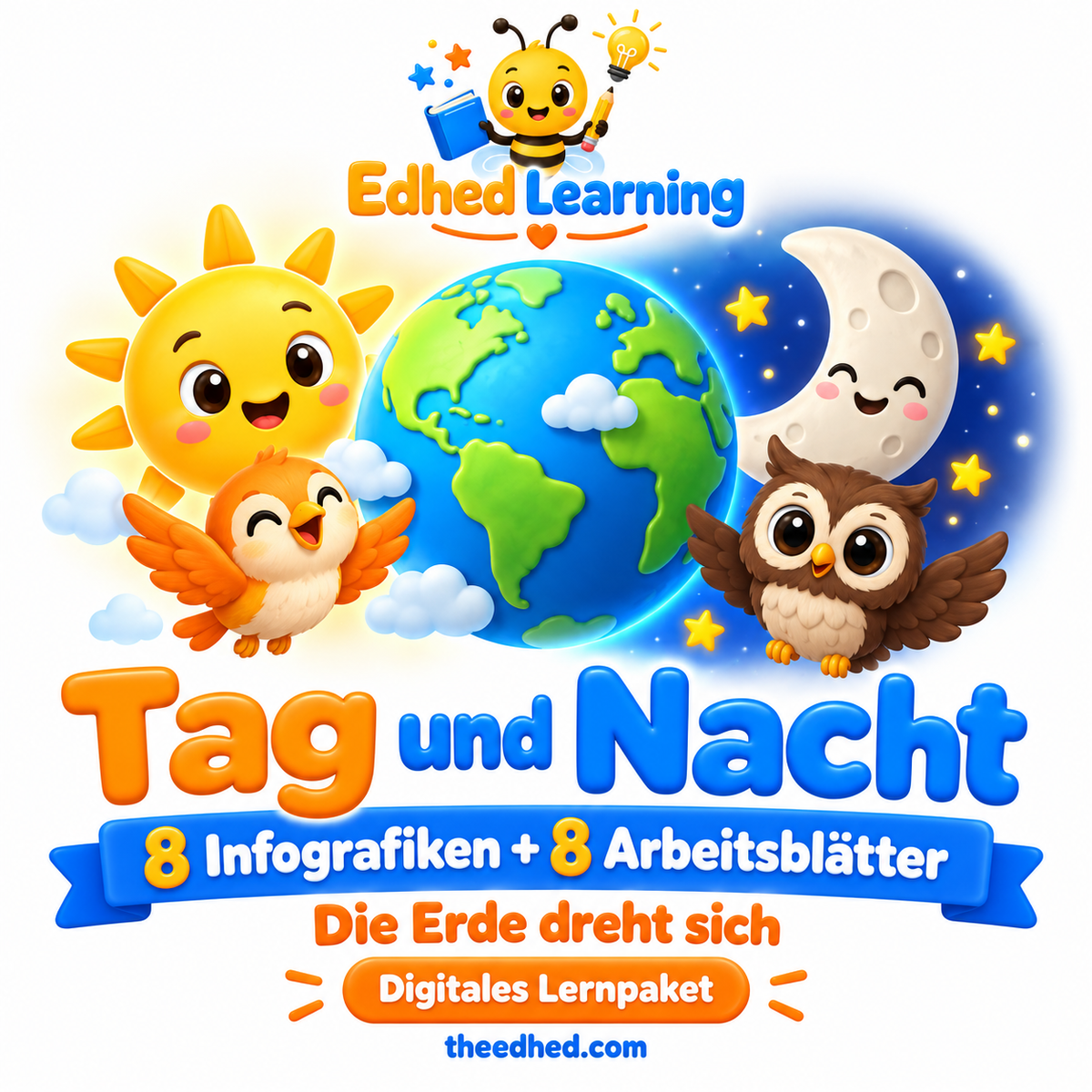 Tag und Nacht – 8 Infografiken + 8 Arbeitsblätter – Edhed Learning