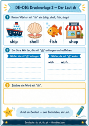 Arbeitsblatt: Der Laut sh – Englische Buchstabenpaare von Edhed Learning