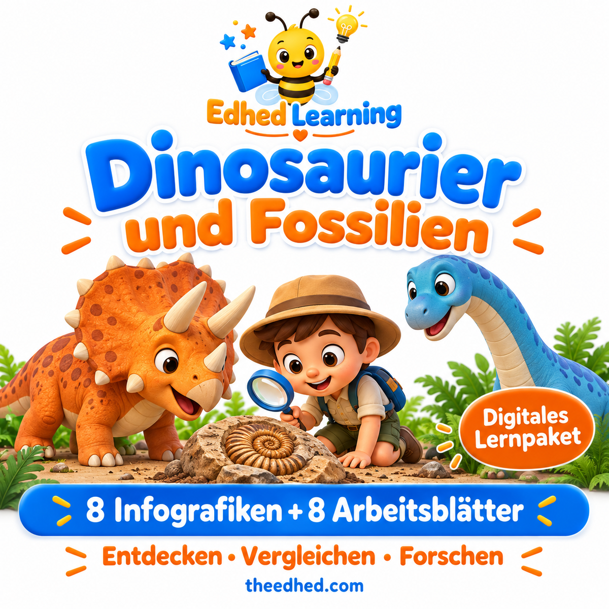 Dinosaurier und Fossilien – 8 Infografiken + 8 Arbeitsblätter – Edhed Learning