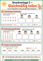 Arbeitsblatt „Gleichmaessig teilen“ aus dem Kurs Teilen und Dividieren für Kinder