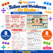 Teilen und Dividieren für Kinder: Edhed Learning Titelbild mit vier Materialvorschauen