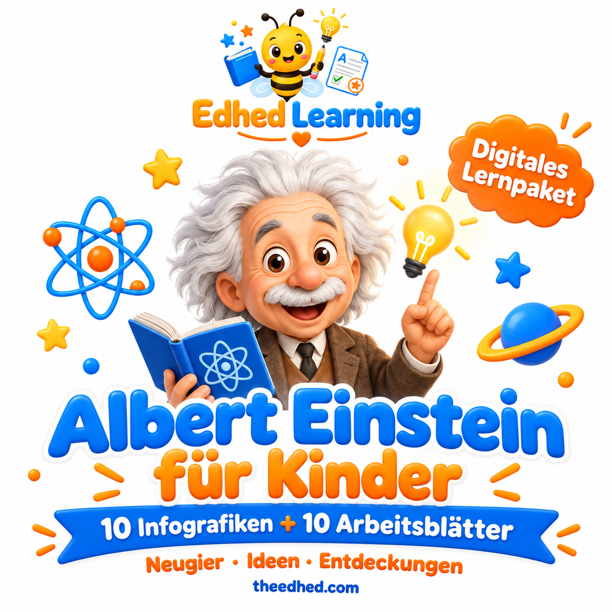 Albert Einstein für Kinder – 10 Infografiken + 10 Arbeitsblätter – Edhed Learning