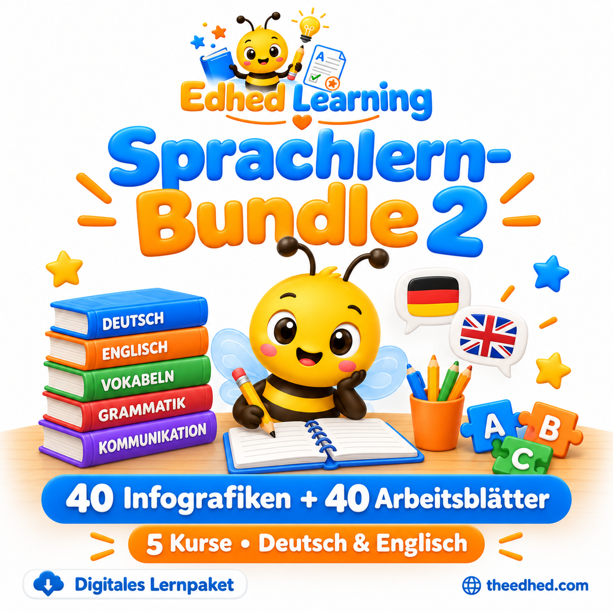 Sprachlern-Bundle 2 – 40 Infografiken + 40 Arbeitsblätter – Edhed Learning