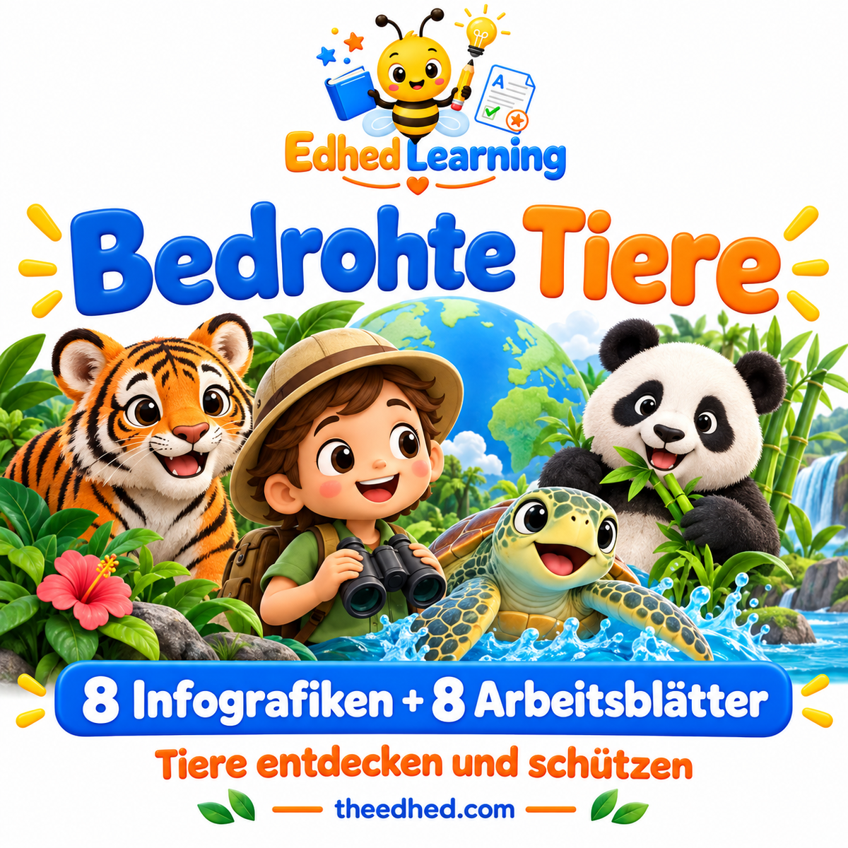 Bedrohte Tiere – 8 Infografiken + 8 Arbeitsblätter – Edhed Learning