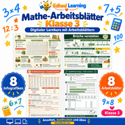 Mathe-Arbeitsblätter Klasse 3: Edhed Learning Titelbild mit vier Materialvorschauen