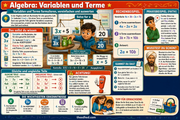 Infografik „Algebra Variablen und Terme“ aus dem Kurs Mathe-Arbeitsblätter Klasse 6