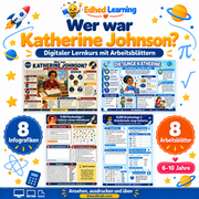 Wer war Katherine Johnson? Lernkurs für Kinder: Edhed Learning Titelbild mit vier Materialvorschauen