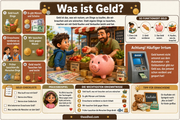 Infografik „Was ist Geld“ aus dem Kurs Geld und Münzen für Kinder