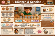 Infografik „Münzen und Scheine“ aus dem Kurs Geld und Münzen für Kinder