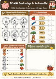 Arbeitsblatt „Kaufladen Blatt“ aus dem Kurs Geld und Münzen für Kinder
