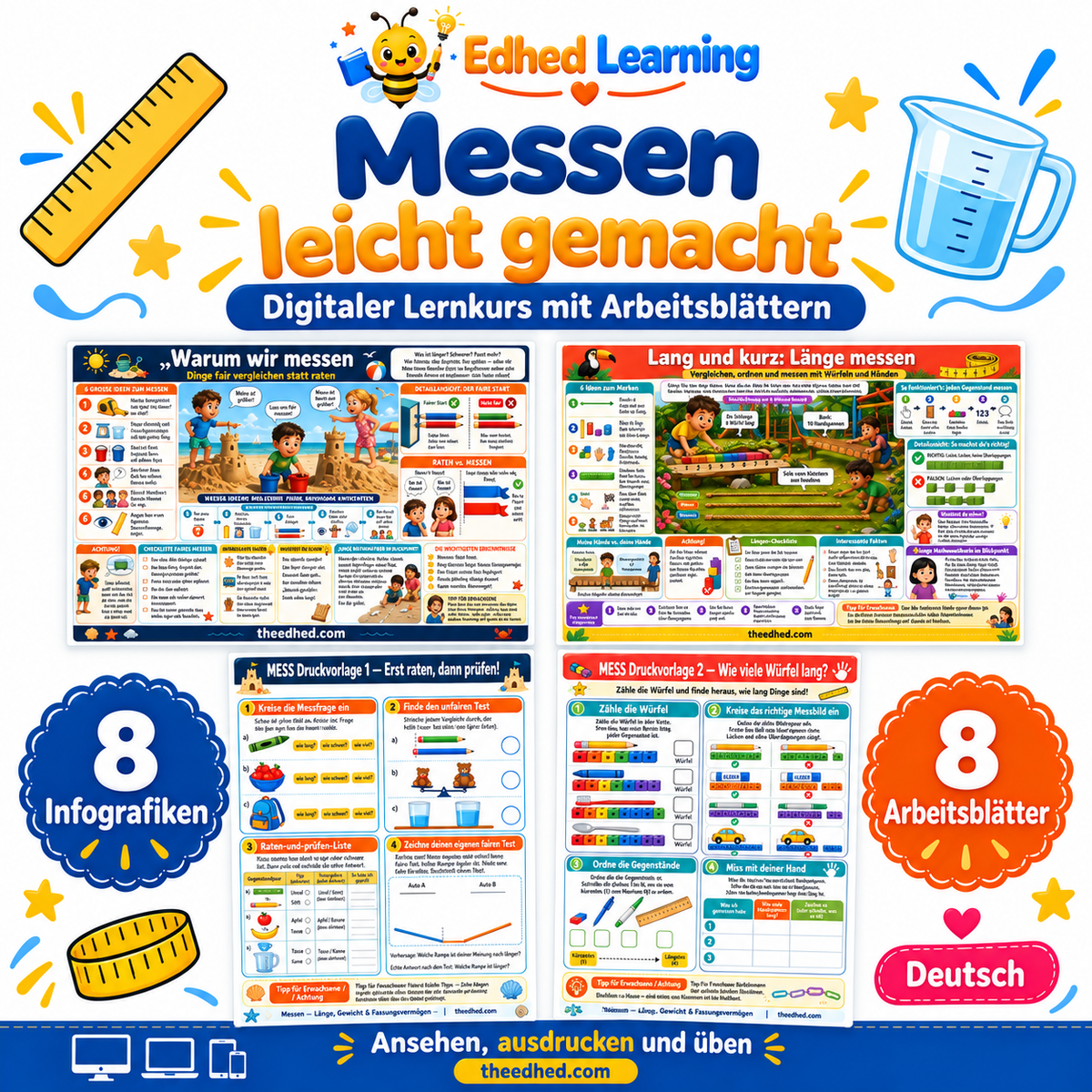 Messen leicht gemacht: Edhed Learning Titelbild mit vier Materialvorschauen