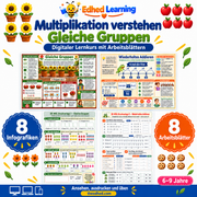 Multiplikation verstehen: Gleiche Gruppen: Edhed Learning Titelbild mit vier Materialvorschauen