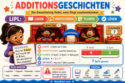 Infografik „Additionsgeschichten“ aus dem Kurs Textaufgaben Klasse 1